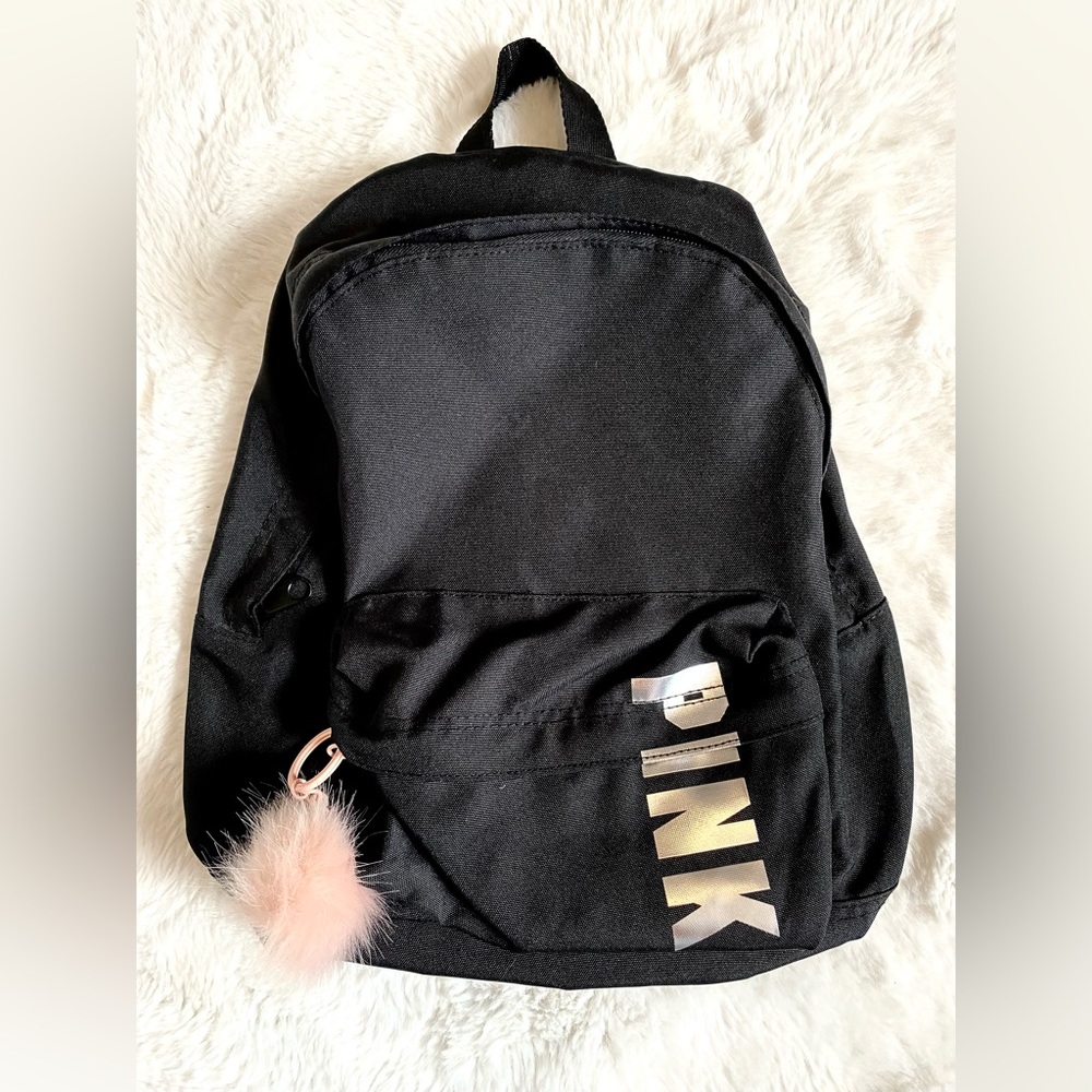 PINK Black Medium Backpack